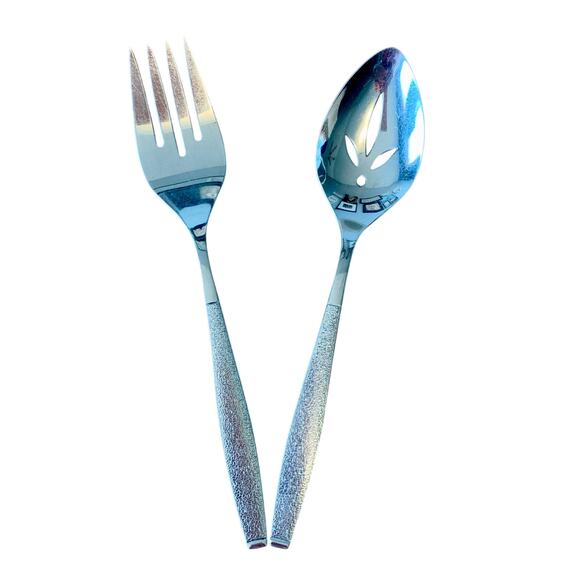 Oneida 1881 Rogers Stainless Steel Montina Indio Slotted Spoon Meat Fork Serving - Picture 1 of 9